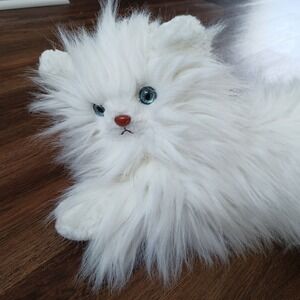 Princess Soft Toys White Persian Cat Plush Long Hair Blue Eyes Vintage 25 inch